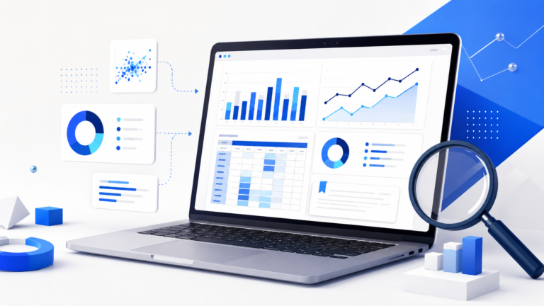 Research data analysis dashboard with charts and visual insights